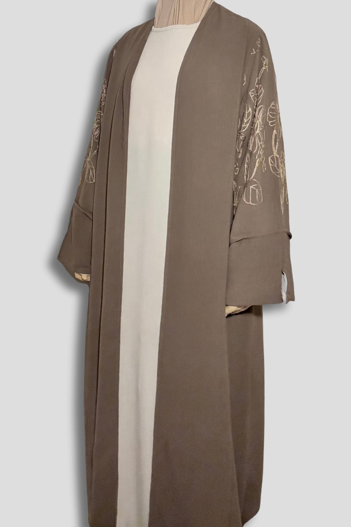 Le Kimono Fleuri et son Abaya - Taupe