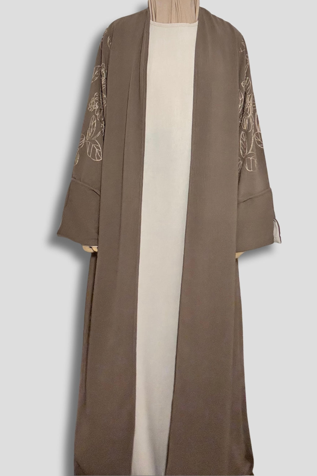Le Kimono Fleuri et son Abaya - Taupe