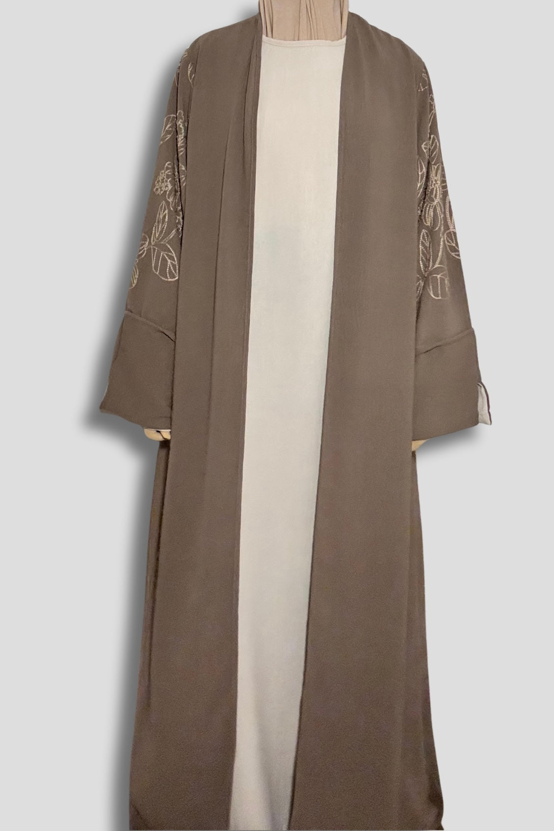 Le Kimono Fleuri et son Abaya - Taupe