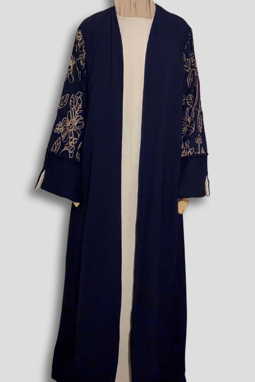 Le Kimono Fleuri et son Abaya - Bleu Nuit