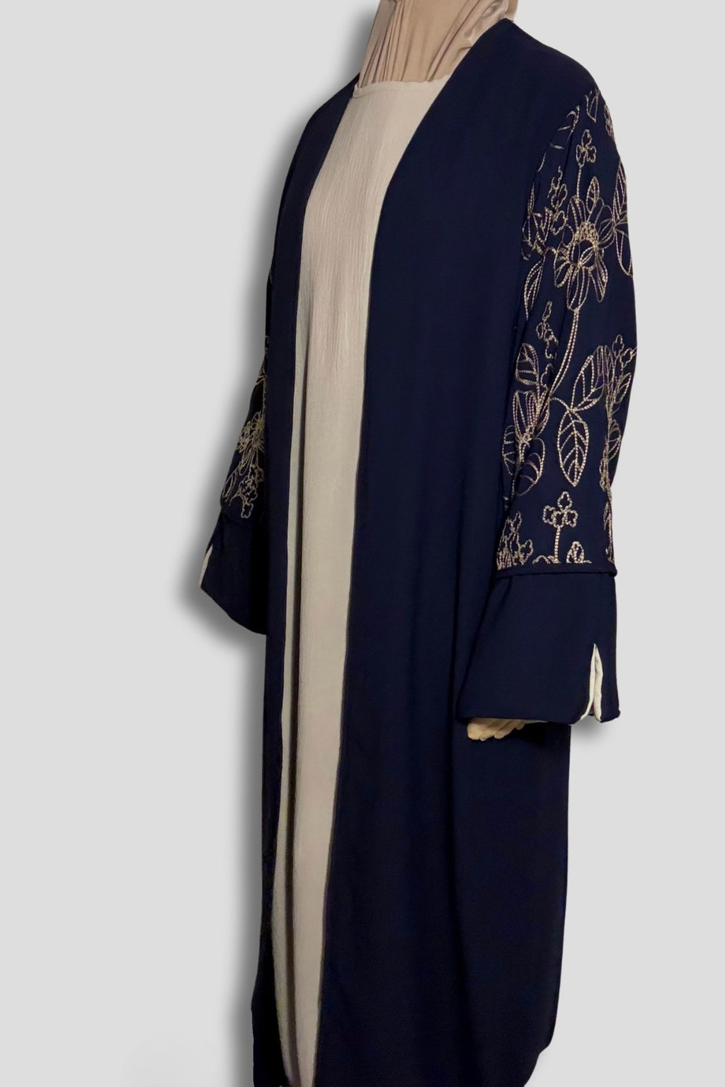 Le Kimono Fleuri et son Abaya - Bleu Nuit