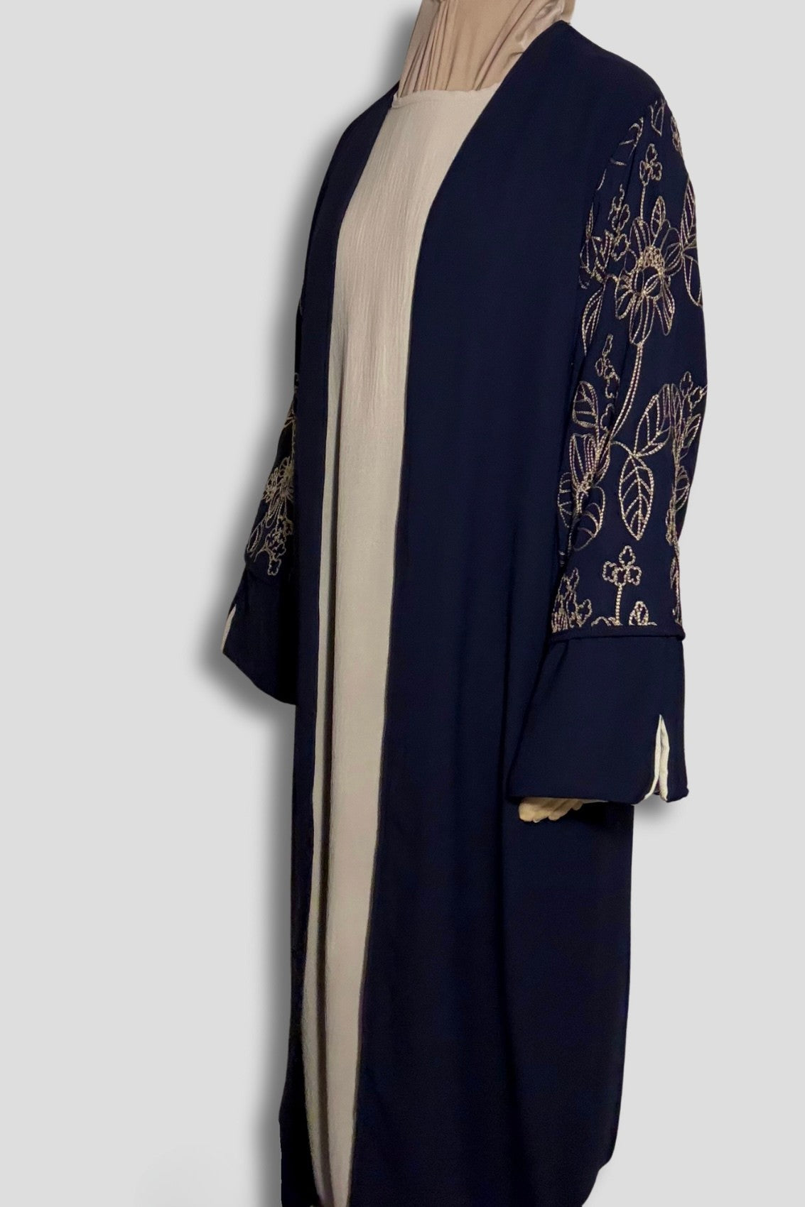 Le Kimono Fleuri et son Abaya - Bleu Nuit